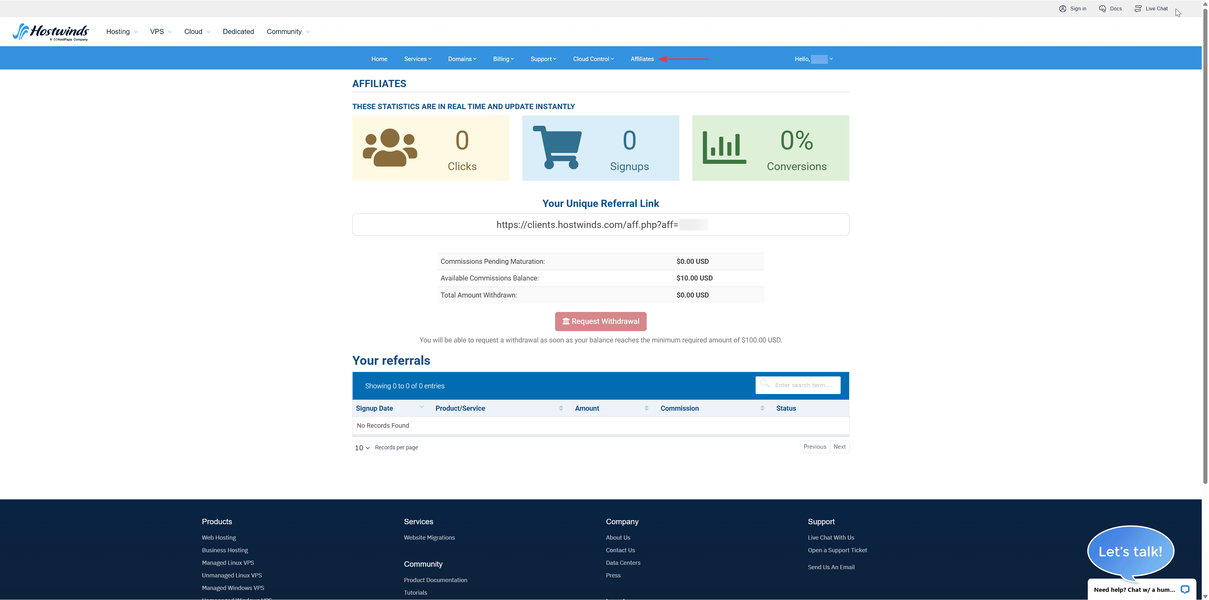 Affiliate Account view once signed up..png